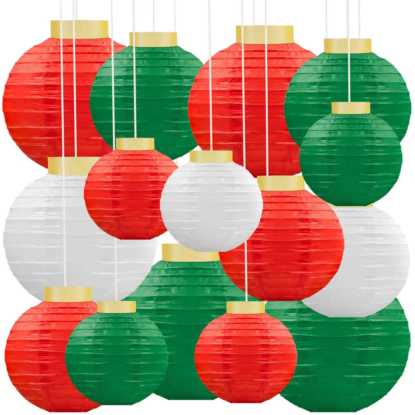 15Pcs Christmas Hanging Paper Lanterns Party Decorations Indoor - Xmas Ornaments Decor for Winter, Birthday Party Ceiling Supplies