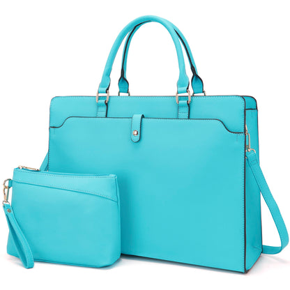 YZAOLL 15.6 Inch Vegan Leather Laptop Bag for Women Lightweight Water-Resistant Work Tote Briefcase for Travel,College,Office JBlue