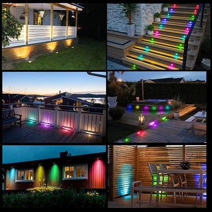 FVTLED Single Dynamic RGBW LED Deck Light, Φ1.77 Low Voltage RGBW Outdoor Step Lighting In-ground Landscape Pathway Patio Stair Decor Lamp(Black)