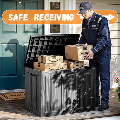 GGYI 50 GallonOutdoor Storage Box,Resin Deck Boxes Waterproof, IndoorOutdoor Bin for Package Delivery, Patio Cushions, Gardening Tools, Lockable, UV Resistant