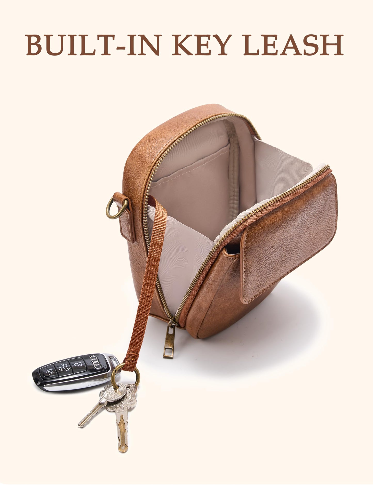 Yarnic Small Crossbody Bag, Vegan Leather Cell Phone Purse for Women, Vintage Wallet Bag with Card Slots (Brown-leather strap)