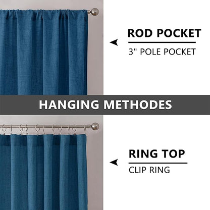 Tollpiz Linen Curtains Living Room Rod Pocket Semi Sheer Curtain Burlap Light Filtering Thick Linen Drapes for Bedroom, 38 x 63 inches Long, Classic Blue, Set of 2 Panels