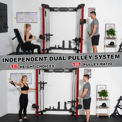 Power Cage, Folding Power Rack, 2000LBS Wall Mounted Squat Rack with Cable Pulley System, Landmine Attachment and Multi-Grip for Home Gym Small Space