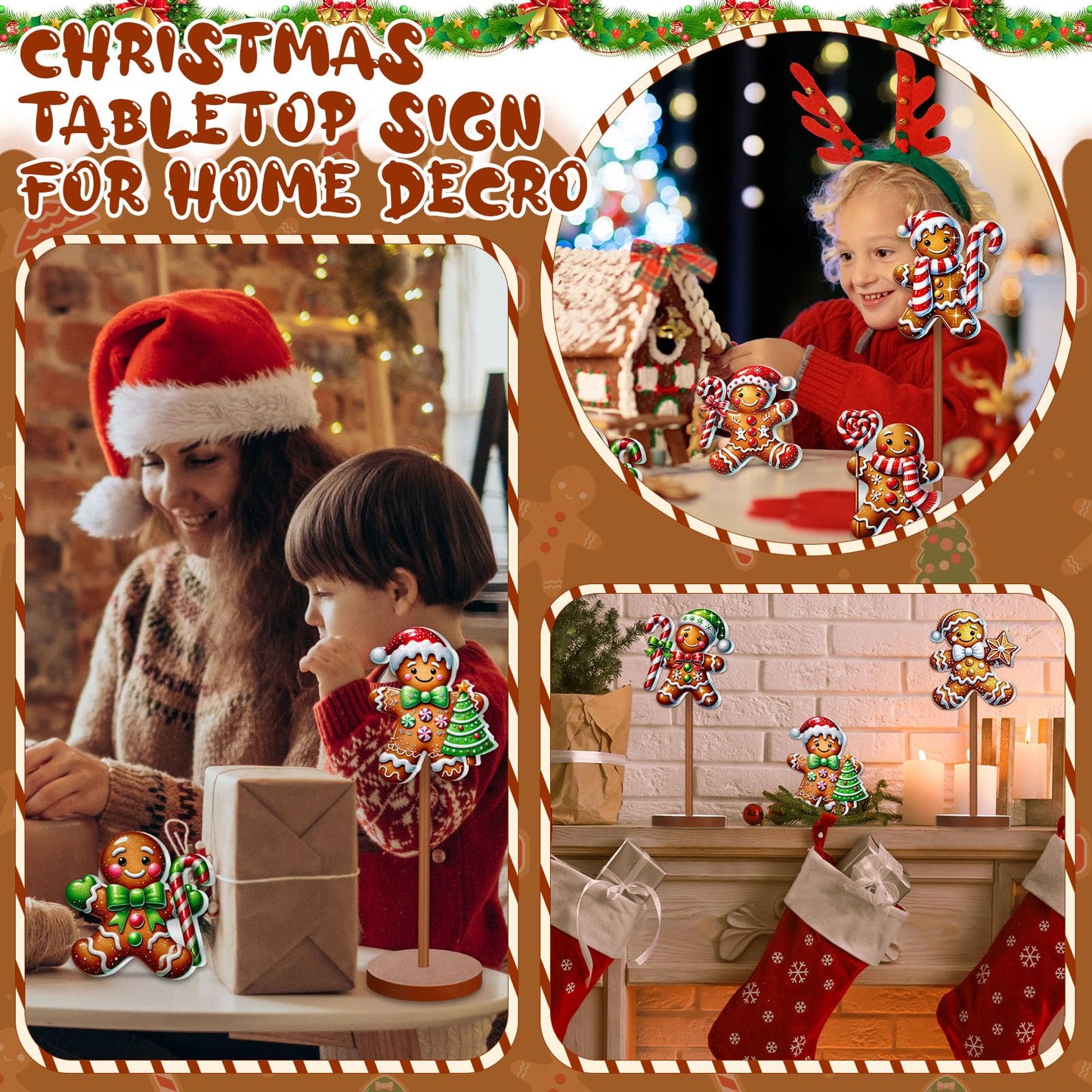 Geelin 10 Pcs Christmas Gingerbread Table Decoration Wooden Gingerbreads Centerpiece for Table Gingerbreads Theme Birthday Party Decor Gift for Xmas Holiday Winter Desk Home Office Party Decor