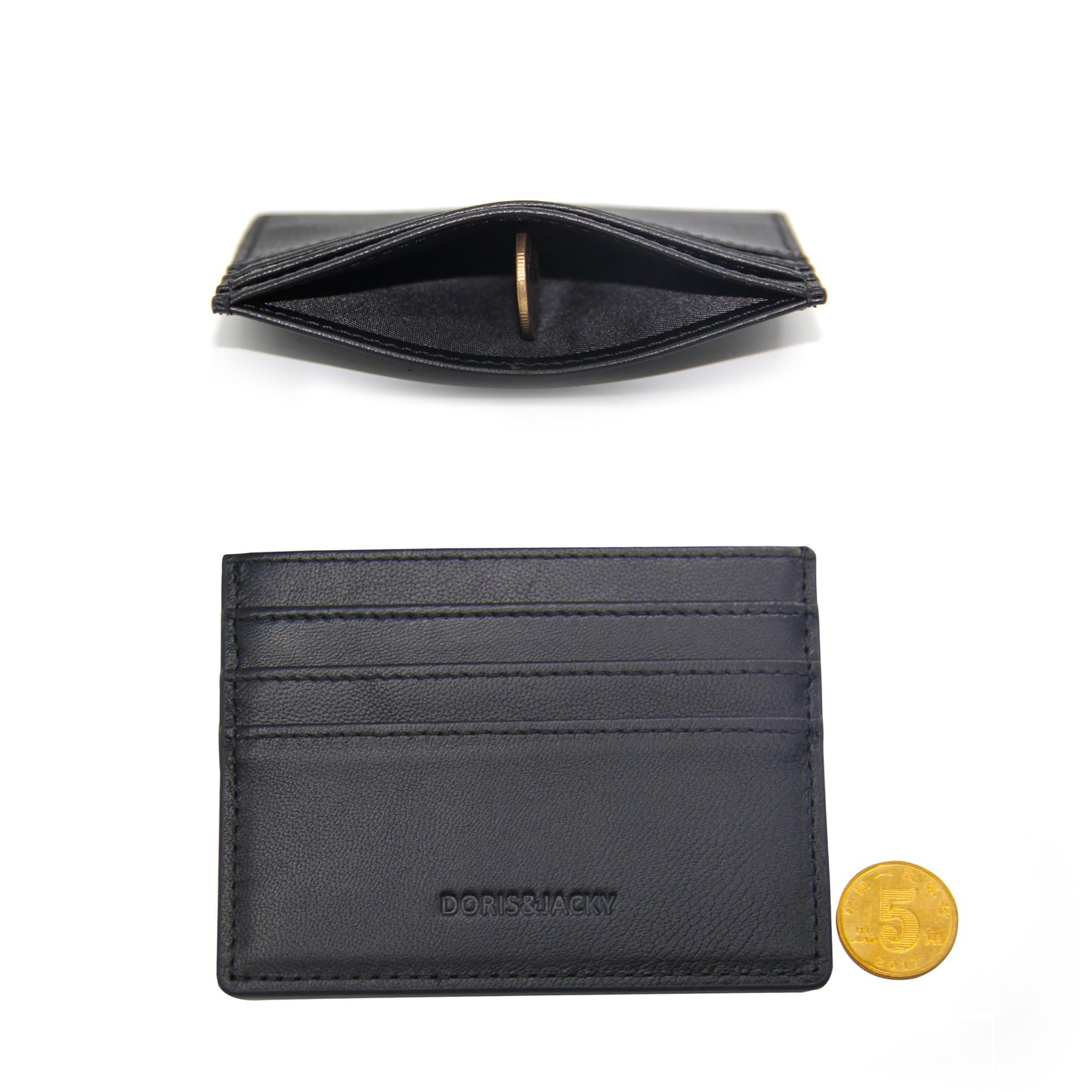 DORIS&JACKY Minimalist Leather Card Holder Wallet, Slim Lambskin Credit Card Case Card Protector, 6 Card Slots Thin Business Wallet for Men and Women(DS901-Black)