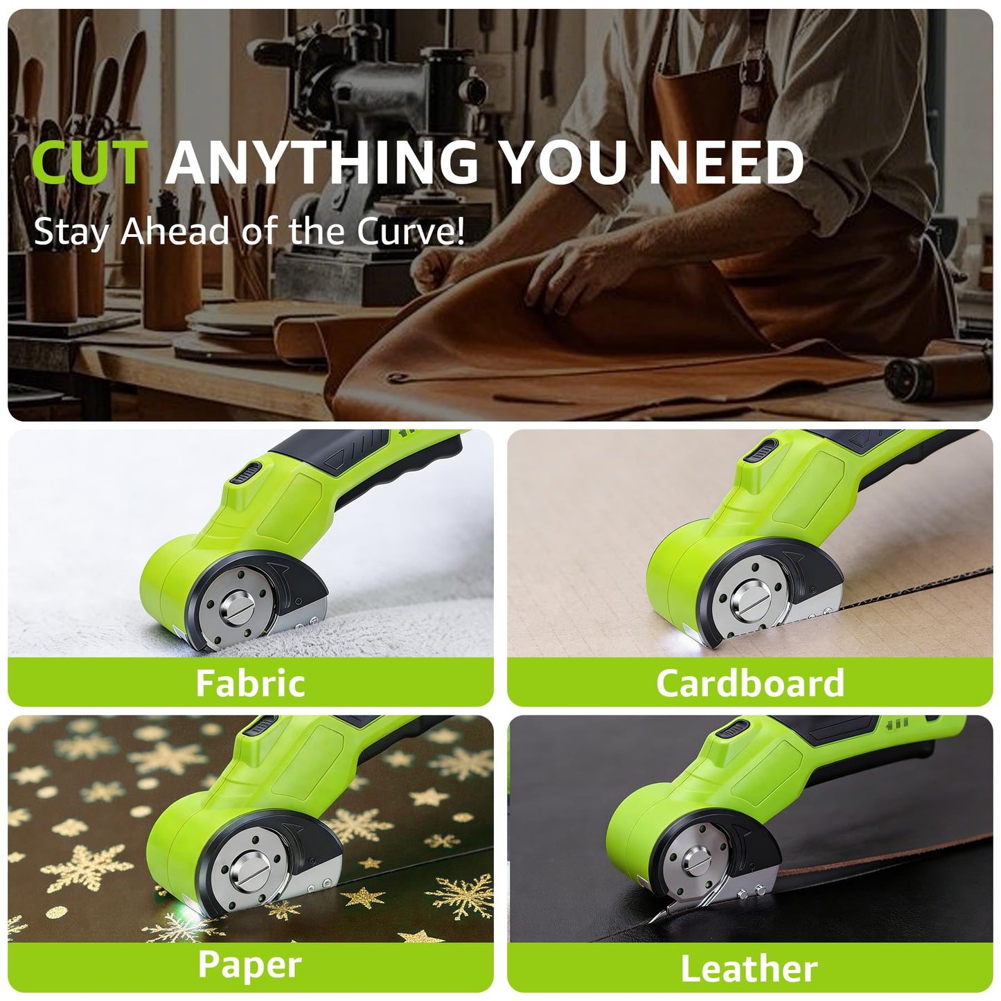 Cordless Electric Scissors, Rechargeable Cardboard Cutter, Powerful 4V Box Cutter with Replacement Blade, Powerful Cutting for Cardboard Box, Plastic, Leather, Fabric, Safety Lock & LED Light