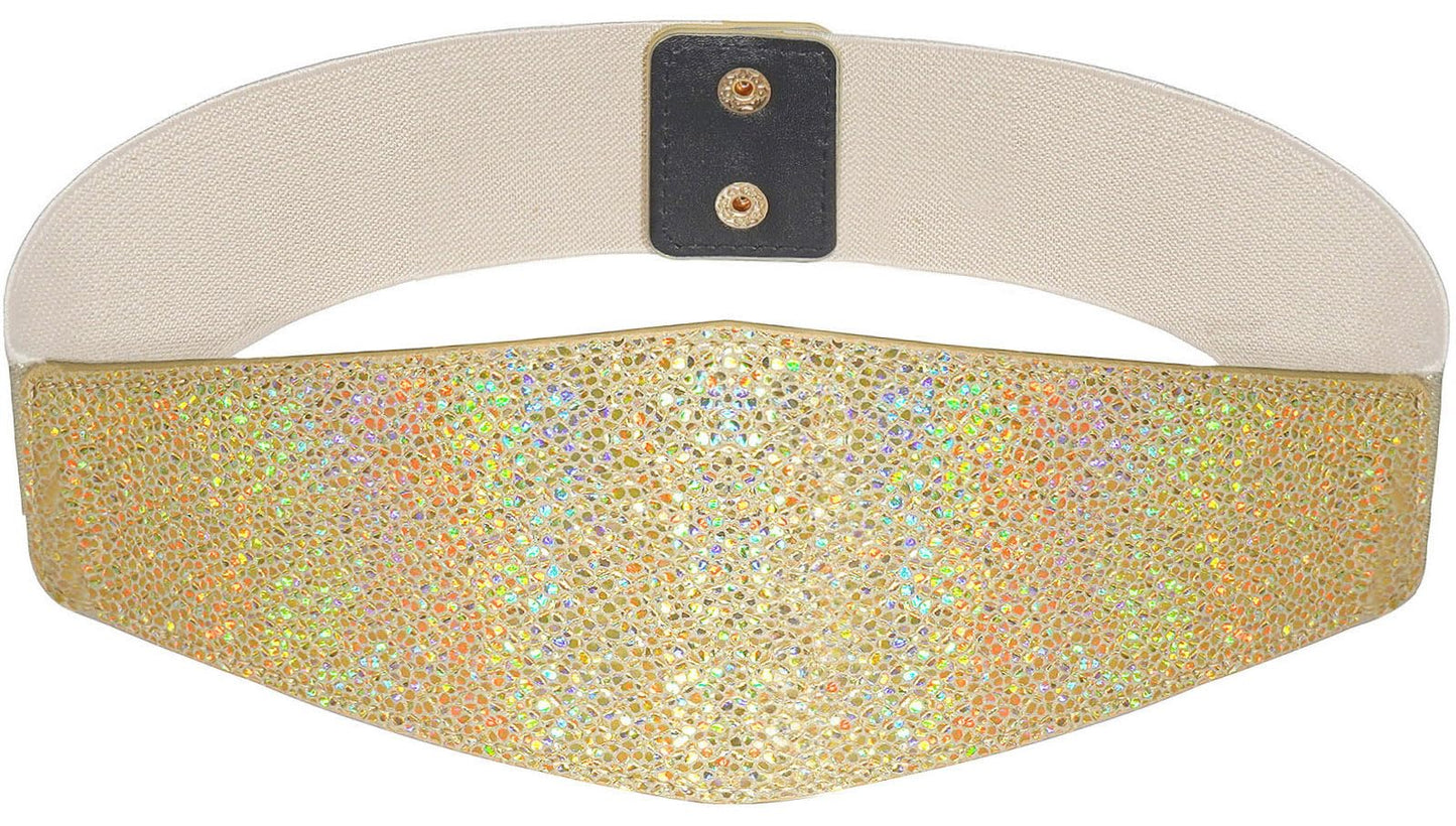 Glamorstar Women Wide Corset Belt Elastic Stretchy Waist Belt for Dresses Gold (Bling Beige Band) 63cm/25in