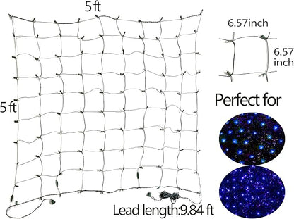 HISHINY LED Blue Christmas Net Lights Outdoor Christmas Decorations 5ftx5ft 100LED Green Wire,Connectable Outdoor Indoor Yard Mesh Shrub Net Lights String for Halloween Chritmas Party,Tree,Bush(Blue)