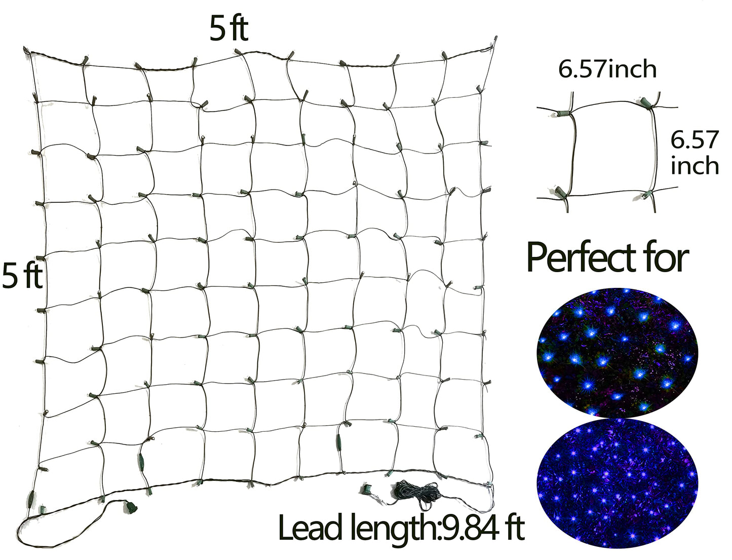HISHINY LED Blue Christmas Net Lights Outdoor Christmas Decorations 5ftx5ft 100LED Green Wire,Connectable Outdoor Indoor Yard Mesh Shrub Net Lights String for Halloween Chritmas Party,Tree,Bush(Blue)