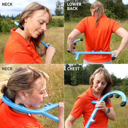 Tiger Tail Tiger Cane Back & Neck Massager – Trigger Point Deep Tissue Acupressure Therapy Cane Massage Hook with 7 Gription Knobs, 2-Piece Massage Tool for Muscle Knot & Shoulder Pain Relief, Orange