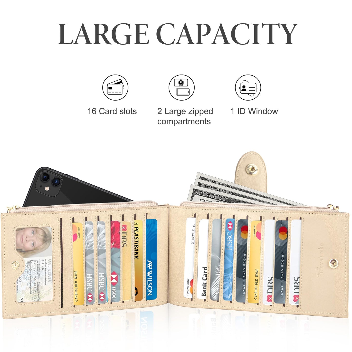 Travelambo Leather Wallets for Women Slim RFID Blocking Bifold Credit Card Holder Wallet
