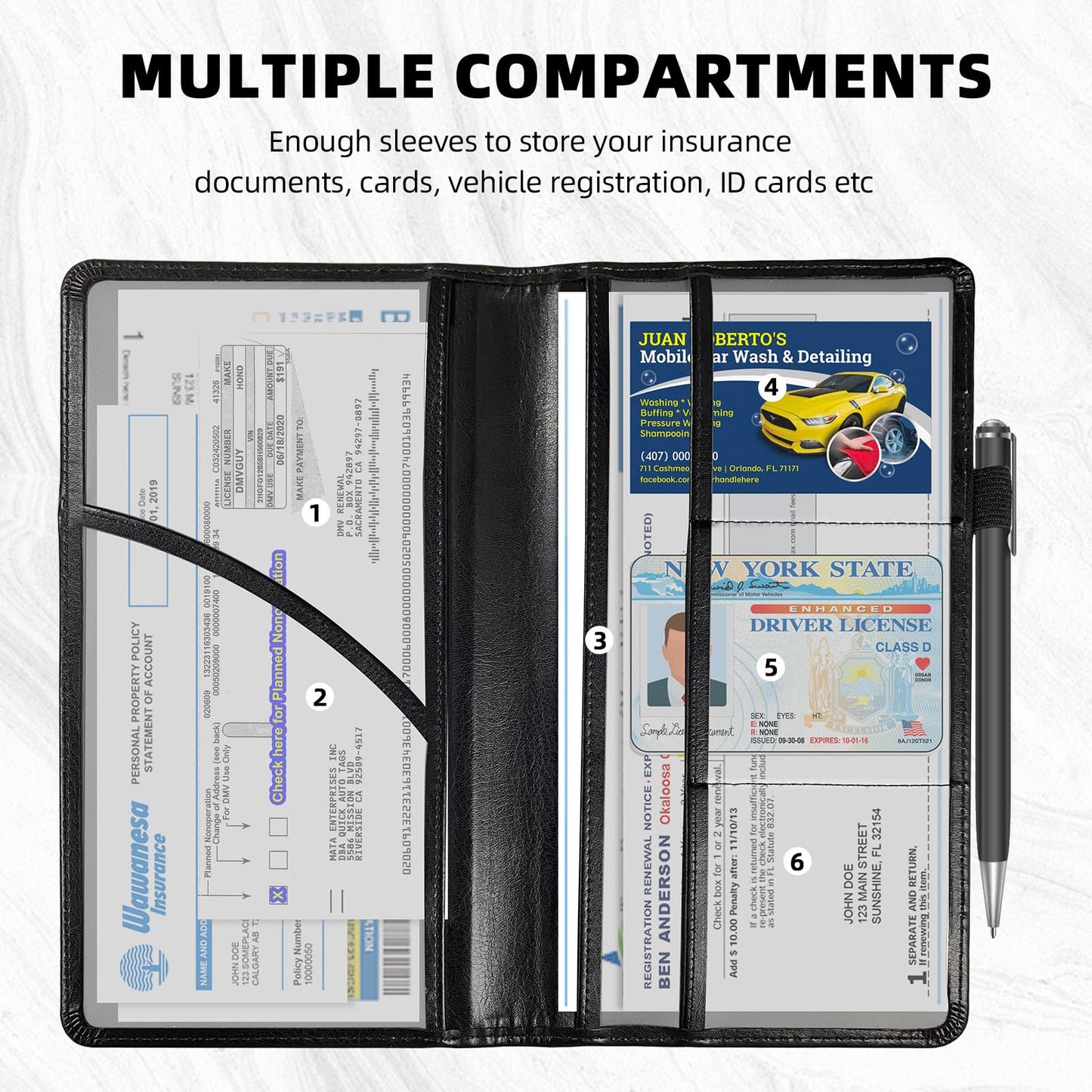 FXIANGWL Car Registration and Insurance Holder - RFID Blocking PU Leather Vehicle Document Organizer with Reinforced Stitched Edges, Slim Glove Box Wallet for Men Women, Dragonfly Stained Glass