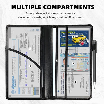 FXIANGWL Car Registration and Insurance Holder - RFID Blocking PU Leather Vehicle Document Organizer with Reinforced Stitched Edges, Slim Glove Box Wallet for Men Women, Dragonfly Stained Glass