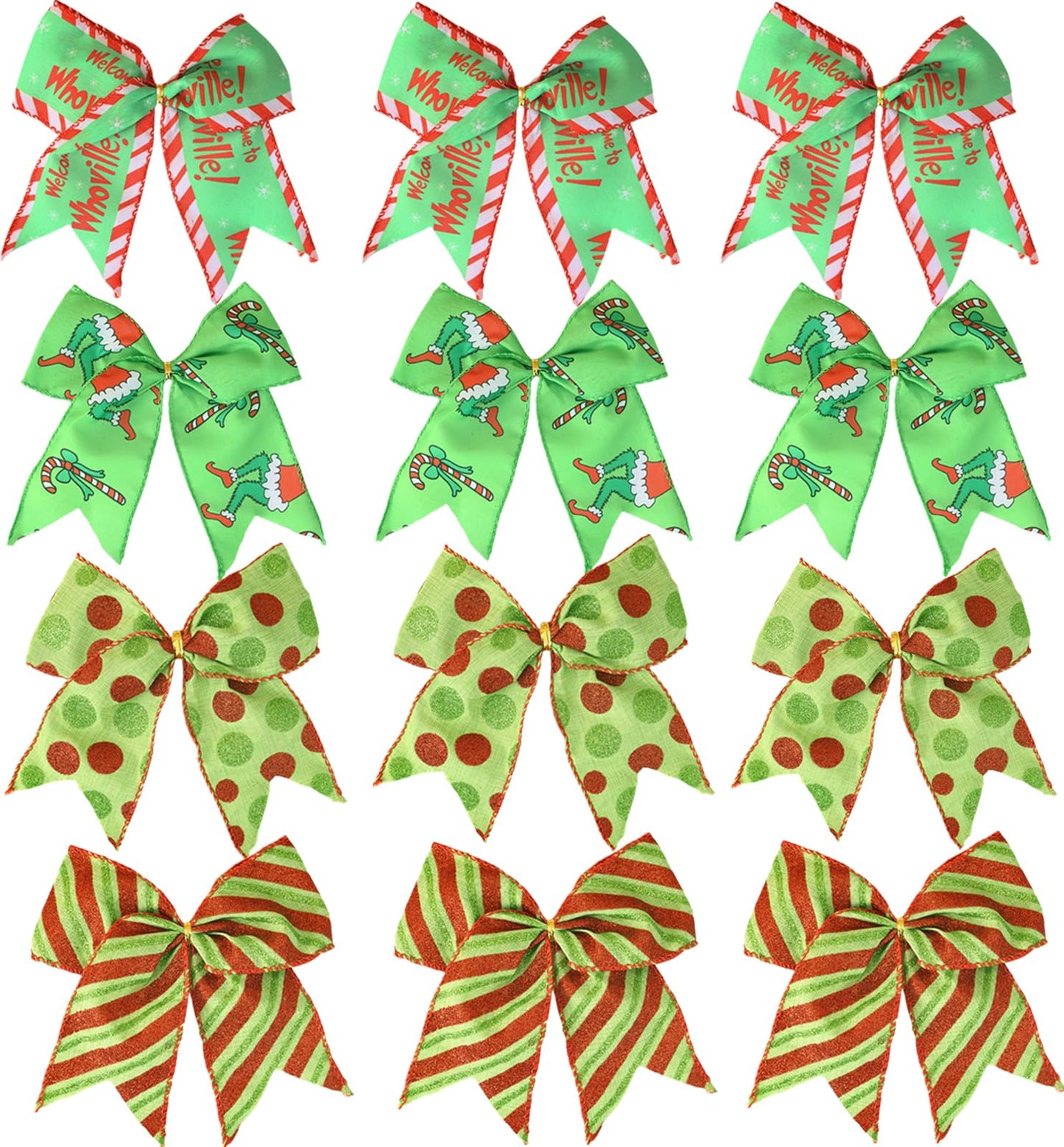 12 PCS Red Green Christmas Wreaths Bows,6 Inch Large for Tree Gift Wrapping Garland,Xmas Decoration Holiday Party Crafts Tree Ribbon Ornaments