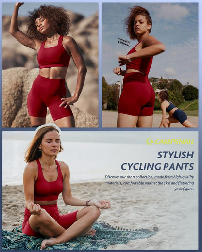 CAMPSNAIL Biker Shorts Women with Pockets - 3"/5"/8" High Waisted Workout Spandex Tummy Control Gym Running Yoga Shorts Red