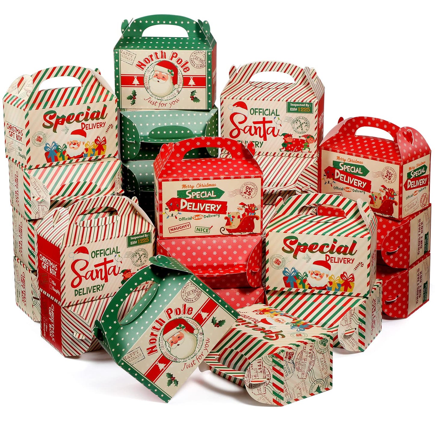 Zonon 24 Pcs Christmas Gift Boxes Xmas Kraft Treat Boxes for Cookies Candy Present Goodies Bakery Favors Christmas Container for Gift Giving Holiday Party Supplies Decorations(Cute Style)