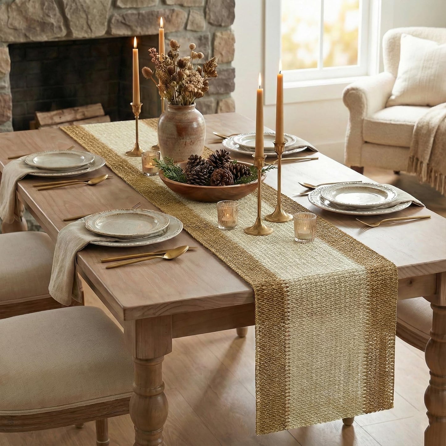 Artoid Mode Burlap Brown Farmhouse Rustic Paper Braided Table Runner, Seasonal Christmas Woven Kitchen Dining Table Decoration for Home Party Decor 12x72 Inch