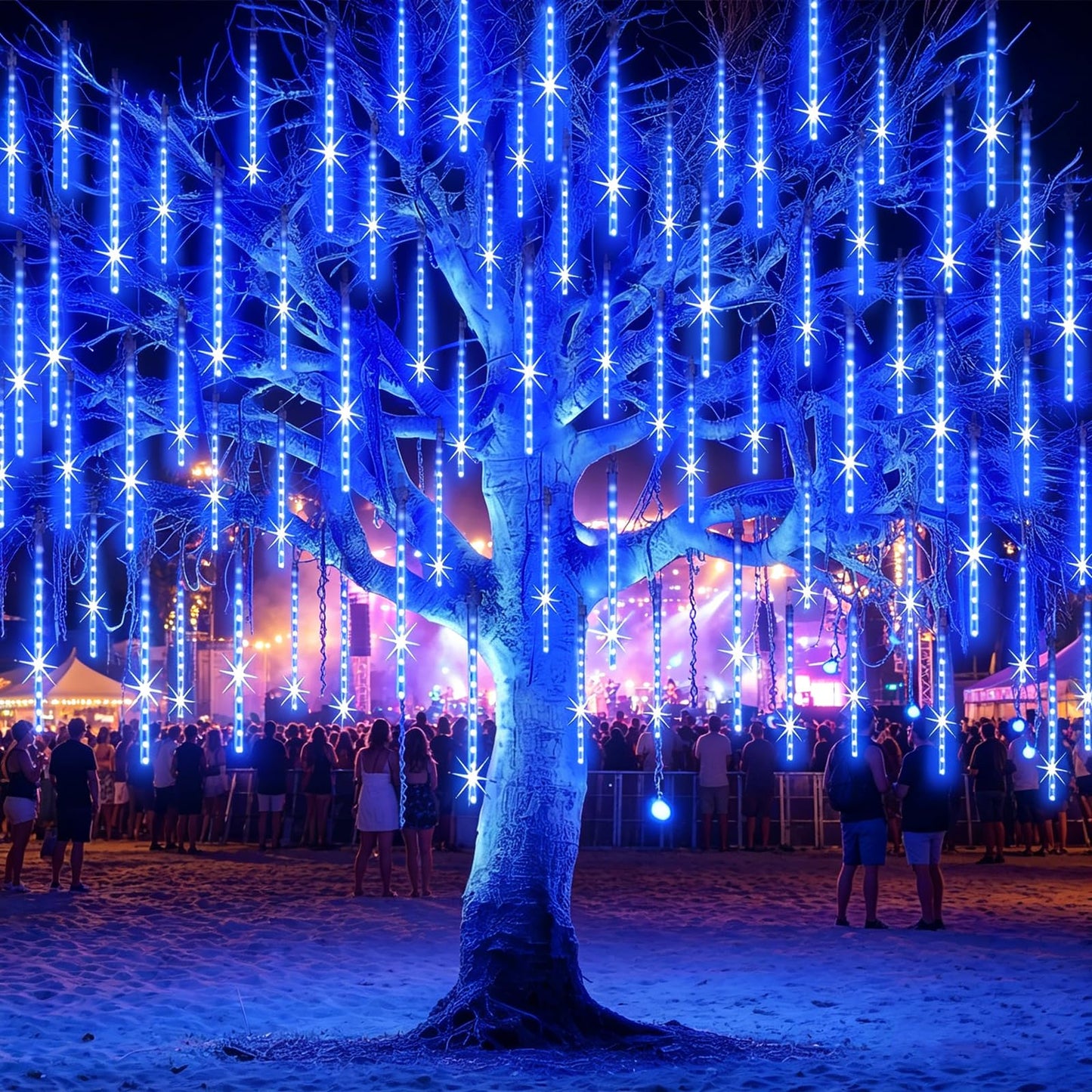 EAGWELL Christmas Lights Outdoor 16 Inch Meteor Shower Rain String Lighting, 20 Tube 960 LEDs Icicle Tree String Decor for Halloween Yard Party Patio Xmas Decoration,Blue