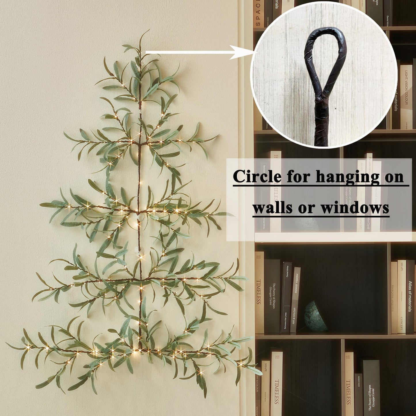 LITBLOOM Lighted Olive Wall Tree with Timer, Lighted Vine Garland with 140 Fairy Lights 3.5FT for Home Window Wall Christmas Spring Decoration Indoor Outdoor