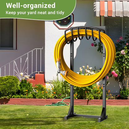 Pattiumo Garden Hose Holder with 4 Spikes, Water Hose Holders for Outside, 150ft Garden Hose Storage Heavy Duty Hose Hanger Metal Hose Stand Detachable Hose Reel Rack Organizer