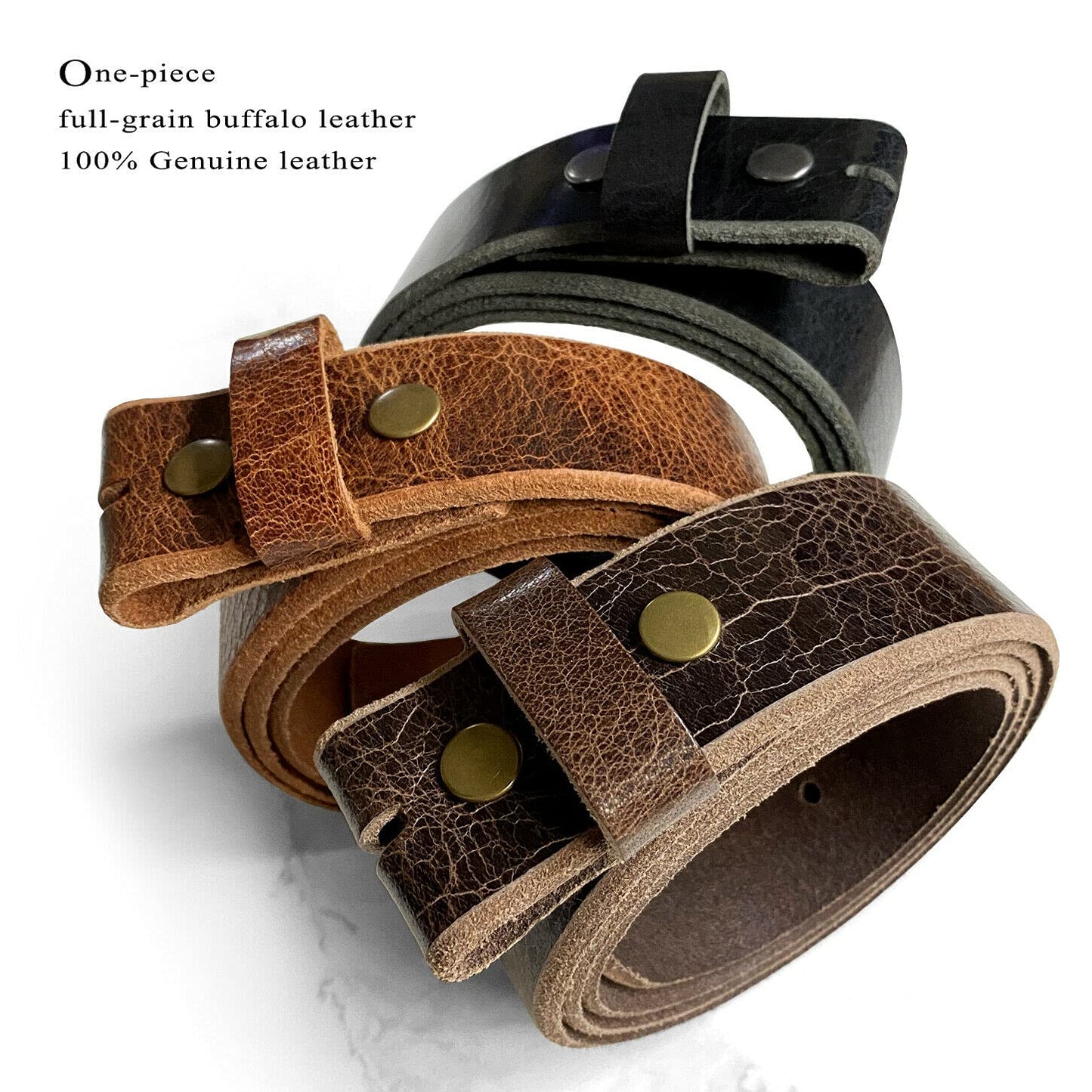 BS304 Genuine Full Grain Vintage Leather Belt Strap with Snaps on 1-1/2"(38mm) wide (Tan, 34)