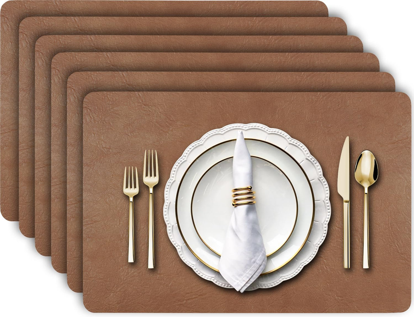 Aofmee Faux Leather Placemats Set of 6 - Waterproof - Wipeable - Washable - Heat Resistant - Anti Slip Stain Resistant Kitchen Dining Table Place Mats, Suitable for Indoor & Outdoor Use, Easy to Clean