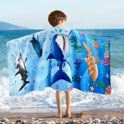 WERNNSAI Shark Kids Beach Towel for Boys - 30” x 60” Quick Dry Sand-Free Swim Towels for Boys Super Soft Absorbent Towel, Pool Camping Travel Bath Towel for Outdoor Sports Picnic
