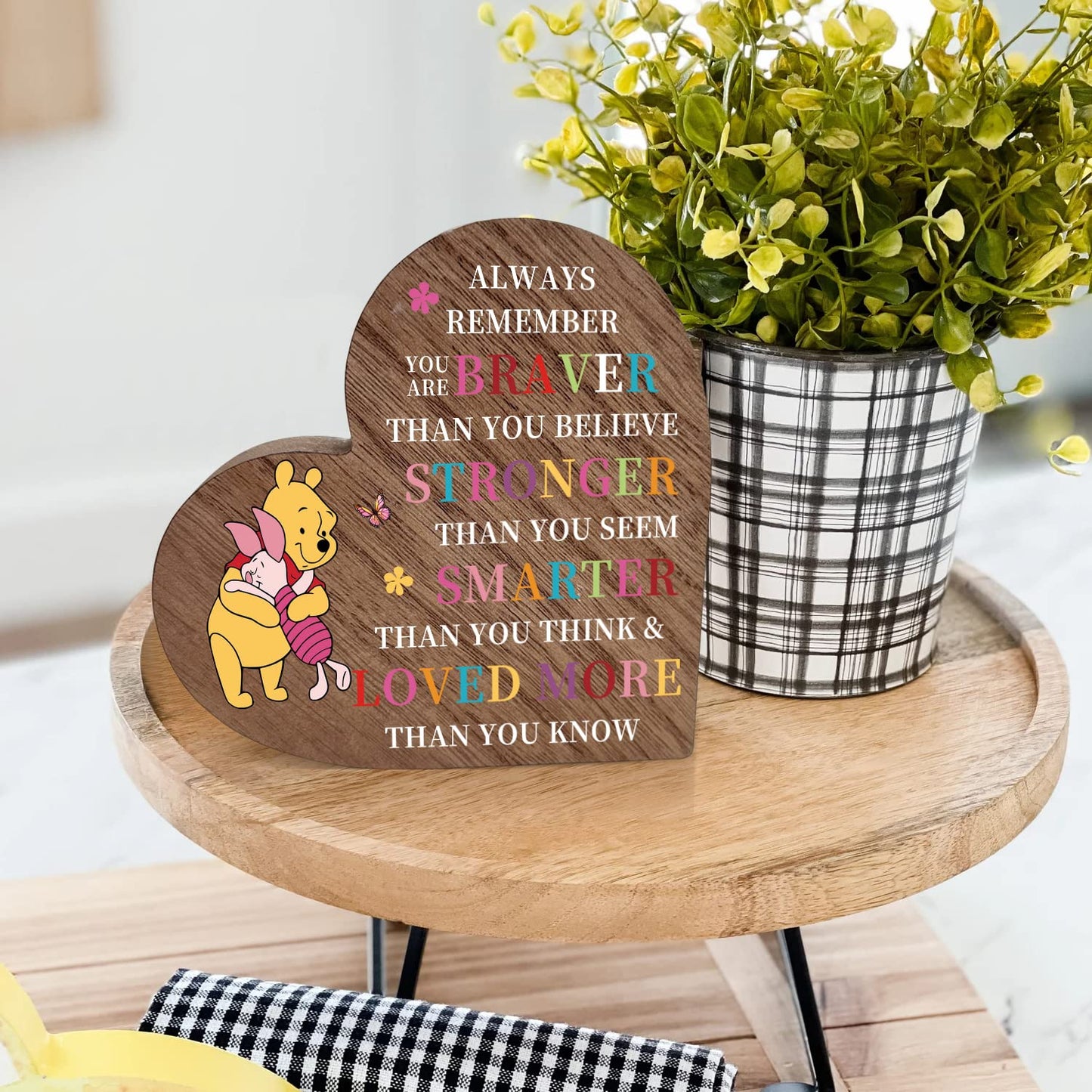 You Are Braver Than You Believe Sign Standable Wooden Heart Plaque, Inspirational Quotes Desk Sign Decor for Son Daughter Friends Dad Mom Sister Brother Birthday Graduation Christmas Gift