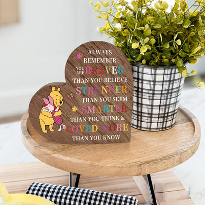 You Are Braver Than You Believe Sign Standable Wooden Heart Plaque, Inspirational Quotes Desk Sign Decor for Son Daughter Friends Dad Mom Sister Brother Birthday Graduation Christmas Gift