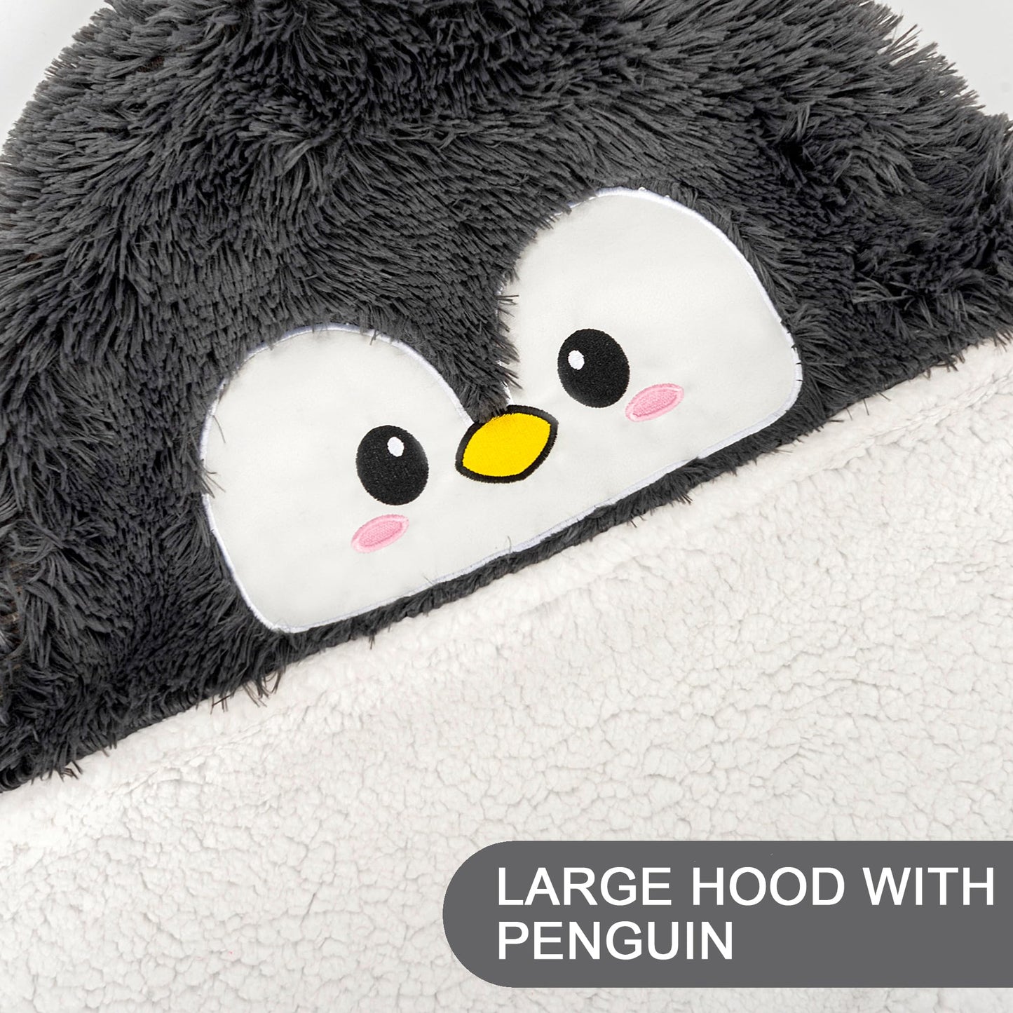 Penguin Wearable Hooded Blanket for Adults – Fuzzy Super Soft Warm Cozy Plush Flannel Fleece & Sherpa Hoodie Throw Cloak Wrap - Penguin Gifts for Women Adults Girls and Kids