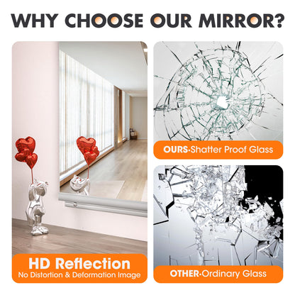 Hasipu Home Gym Mirror 55" L x 21" W - 2PCS Large Full Body Mirror for Yoga, Fitness, Garage, Dance Studio, Wall-Mounted, 0.16in Tempered Glass Frameless