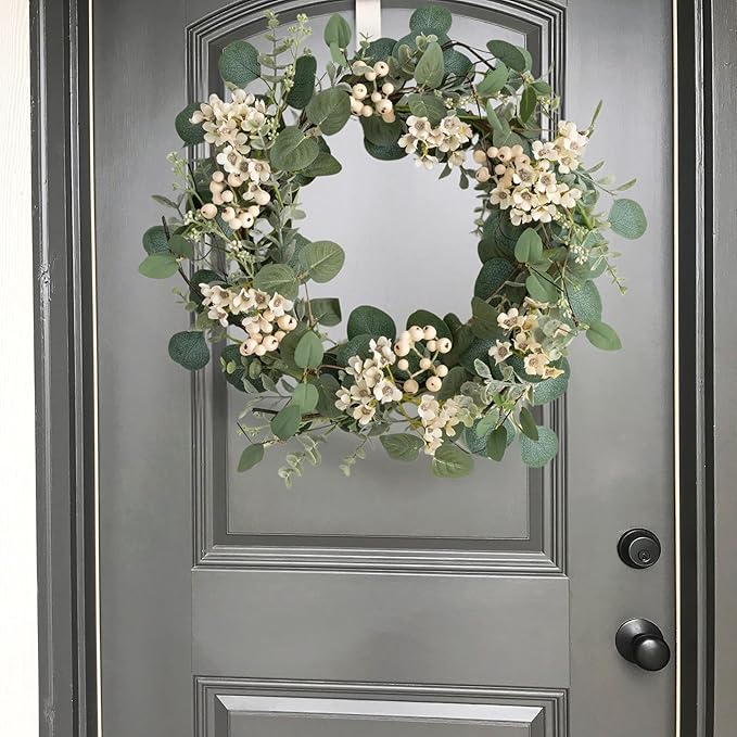 Sullivans 20 Inch Eucalyptus and Waxflower Wreath, Spring, Summer, and Everyday Artificial Wreath, Front Door Decor, Indoor & Outdoor Wreaths, Entryway and Porch Décor