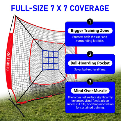 OwinMax 7x7 ft Baseball Softball Practice Net with The Detachable Bow Frame for Batting, Hitting, Pitching, Portable Baseball Practice Net with Carry Bag, Great for All Levels