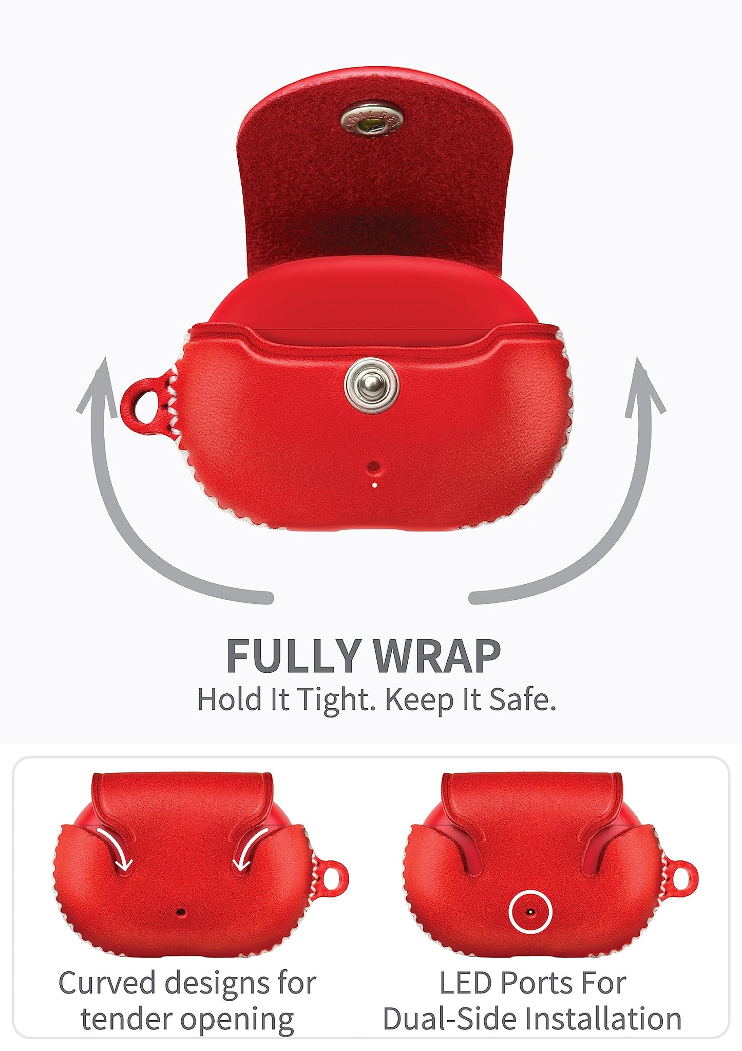 VogDUO Genuine Leather Beats Studio Buds Plus Case - Protective Full Cover Charging Slot Snap Holder with 5.9-inch Wrist Lanyard Strap, Compatible with Beats Studio Buds + (Red)