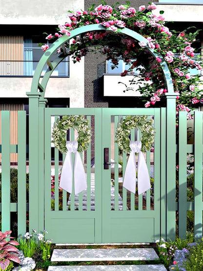 Wreath for Front Door Decor Green Leaves Decorations Outside (2pcs Wreath Sash)