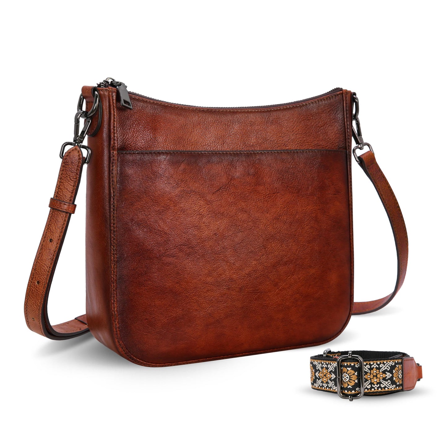 HESHE Shoulder Bag for Women Brown Leather Purse with Pockets Hobo Crossbody Bags Vintage Satchel Purse Work Bag(Brown)