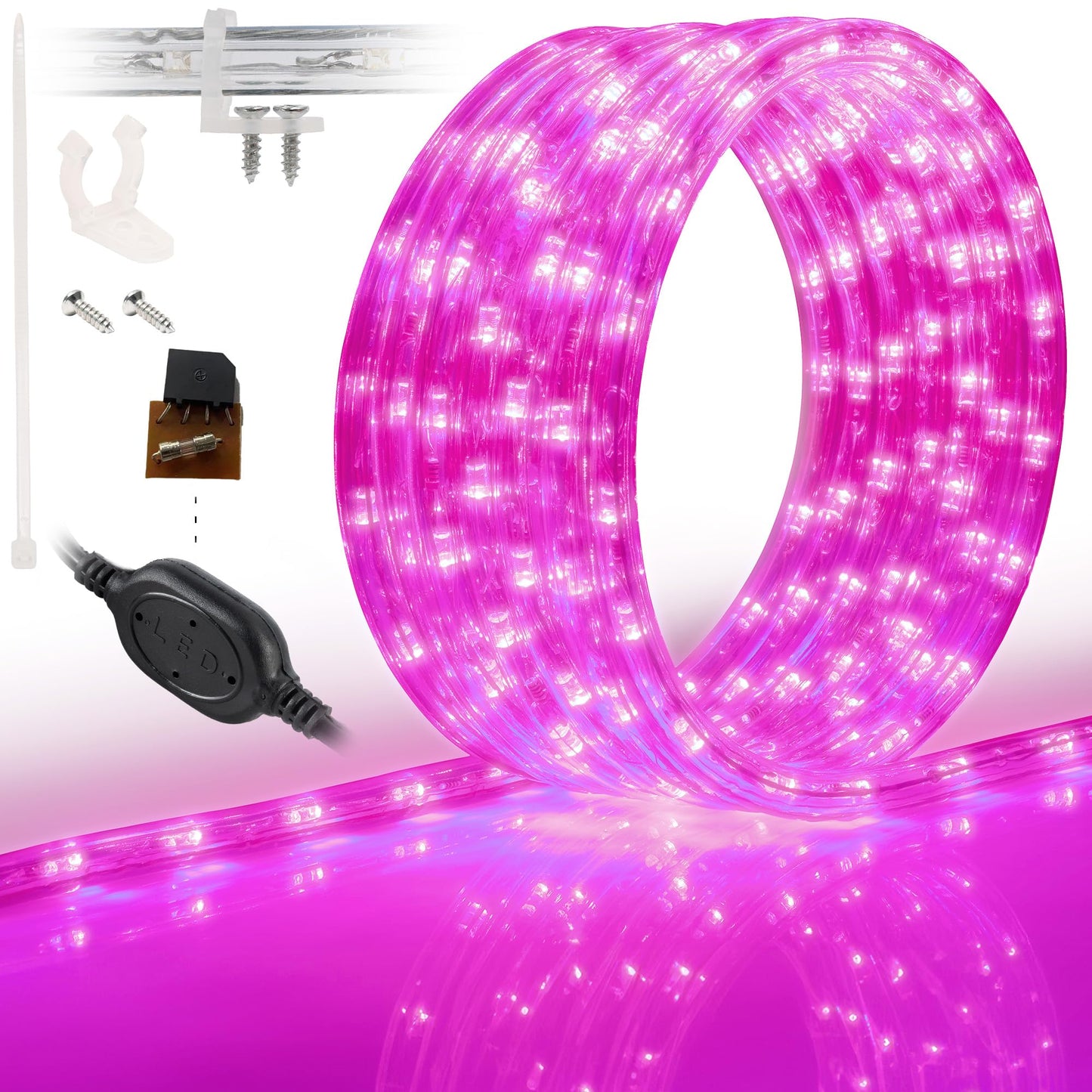 WYZworks 576LEDs, 50ft LED Outside Rope Lights, Waterproof Permanent Outdoor ETL Certified Connectable Clear Tube, Christmas Palm Tree Holiday Decorative Landscape Patio Accent Lighting - Pink