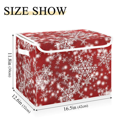 senya Christmas Baskets Collapsible Storage Bins with Lids, Christmas Background with Snowflakes Red Storage Boxes Clothes Baskets for Organizing
