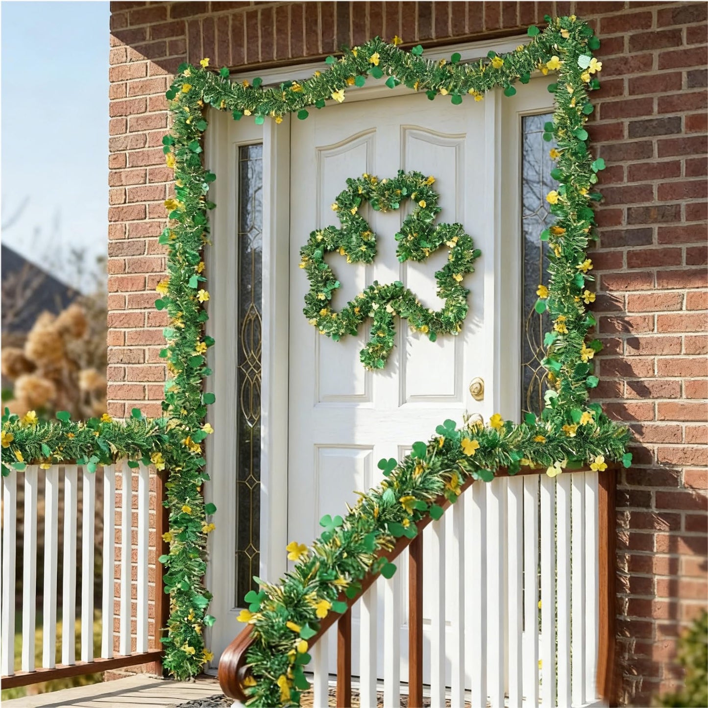 LKBBC St. Patrick Garland, 50 FT Green Gold Fringe Tinsel Garlands with Lucky Shamrock Clover Hanging Glitter Streamers for Irish Ireland Themed Party Home Decoration