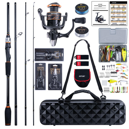 Goture Fishing Rod and Reel Combos-4 Piece Fishing Rod Set, Casting/Spinning Rod, Lures Set with PC Hard Shell Suitcase, Rod Reel Combo Kit for Starter Travel Saltwater, Gifts for Men