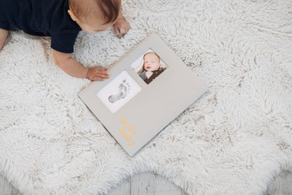 Pearhead Linen Memory Book for Baby Boy or Girl, First 5 Year Baby Book, Monthly Milsetone Scrapbook and Photo Album, My Baby Book