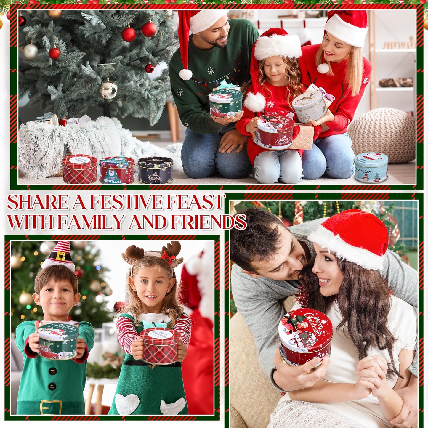 Acellegic 20 Pcs Christmas Cookie Tins with Lids for Gift Giving Small Xmas Tin Containers Round Iron Christmas Tins Empty Cookie Jar for Gift Giving Holiday Party Favors
