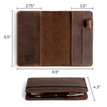 Leather A6 Notebook Cover for Leuchtturm 3.6 x 5.9 in, Refillable Mini Planner Case, Travel Journal Covers for Men, Also for Moleskine & Hobonichi, Travelers Pocket Portfolio Binder, Small Book Holder