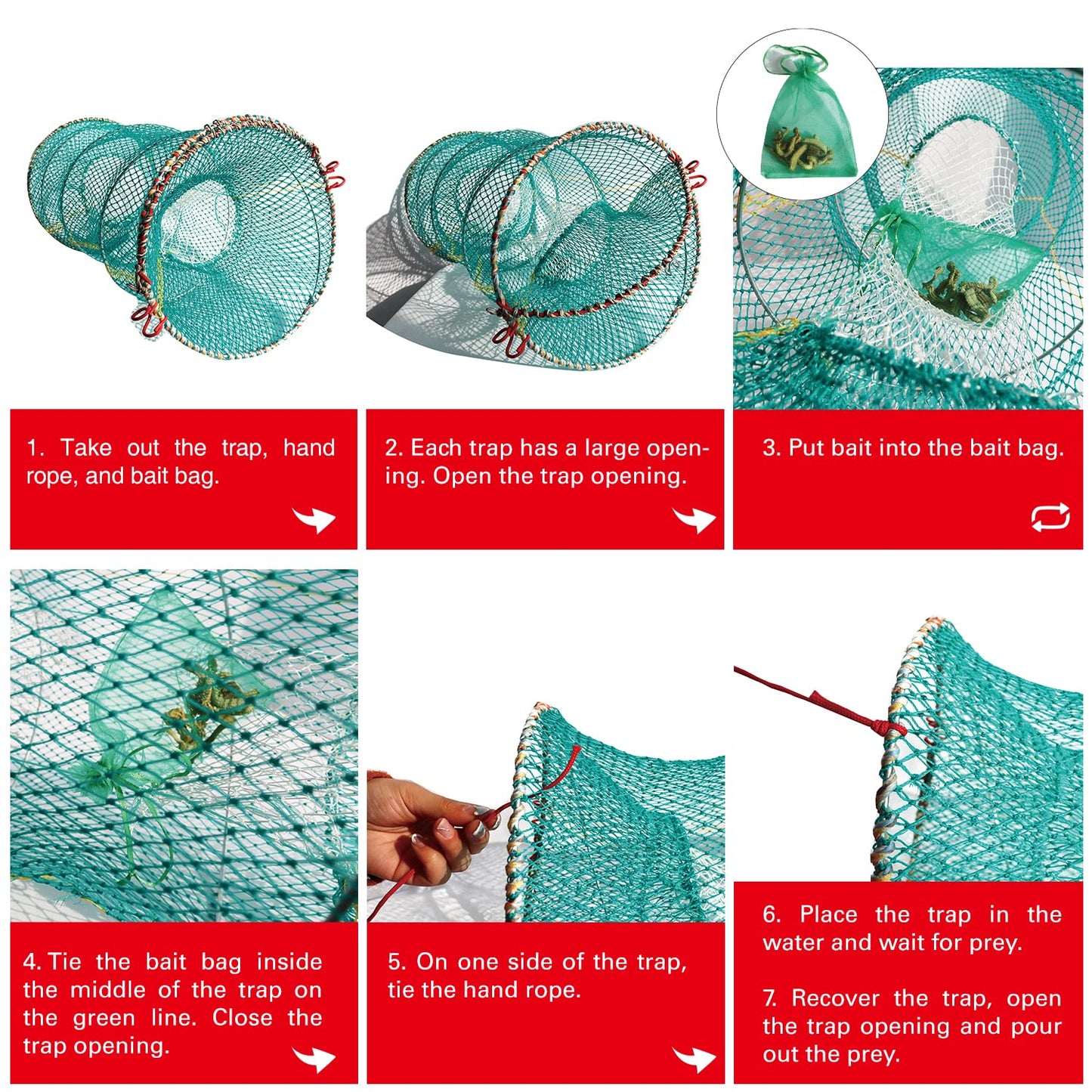 BasicGear Crab Trap Bait Lobster Crawfish Shrimp Portable Folded Cast Net Collapsible Fishing Traps Nets Fishing Accessories 30 * 60cm （11.8in*23.6in