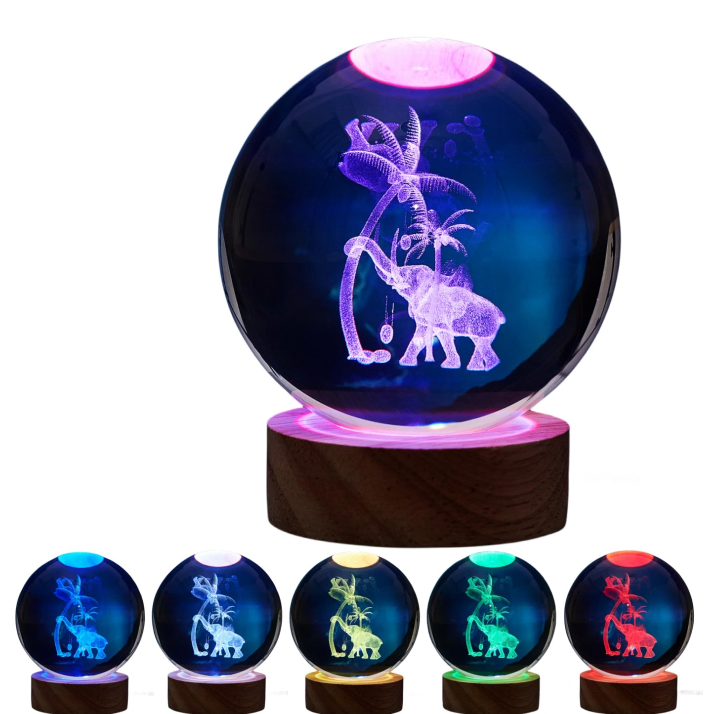 3D Elephant Crystal Ball Lamp,Lifelike Elephant Night Light,16 Colors Changing Light,Dimmable Remote Control,Elephant Lamp Gift (J)