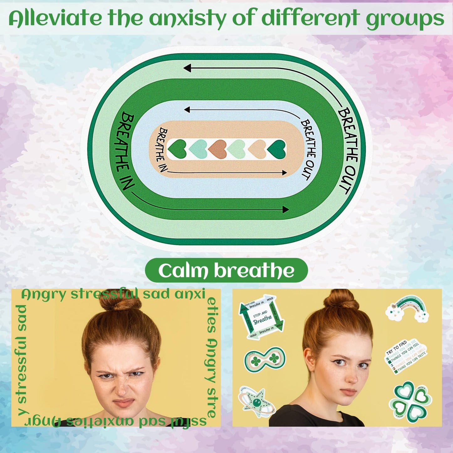 Fulmoon 120 Pcs Anxiety Sensory Stickers, Textured Tactile Rough Fidgets for Mental Health, Autism & ADHD, Mindfulness Breathing Decals for Stress Relief, Classroom Desk Tools(Green)