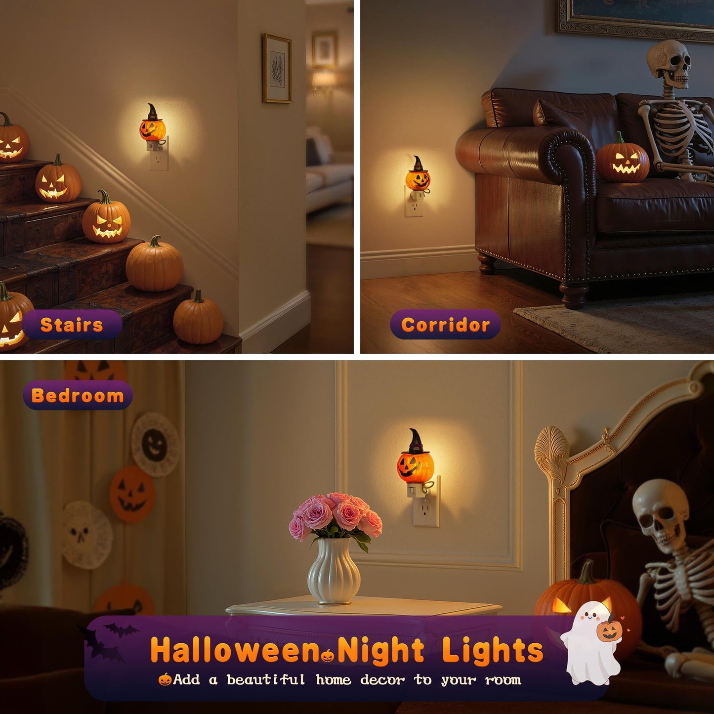JandCase Halloween Night Light, 3000K Night Lights Plug into Wall,Cute & Funny Pumpkin Night Light for Kids,Plug in Pumpkin Nightlight with 360° Rotatable for Halloween Party Decor,1 Pack