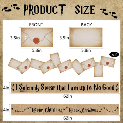 Mizelu 2 Set 62''x 4'' Christmas Tree Burlap Ribbon Garland, Wizard Burlap Ribbon Tree Decoration with 2 String Letter Cards, Xmas Rustic Burlaps Ribbons Decor for Christmas Hanging Home DIY Craft
