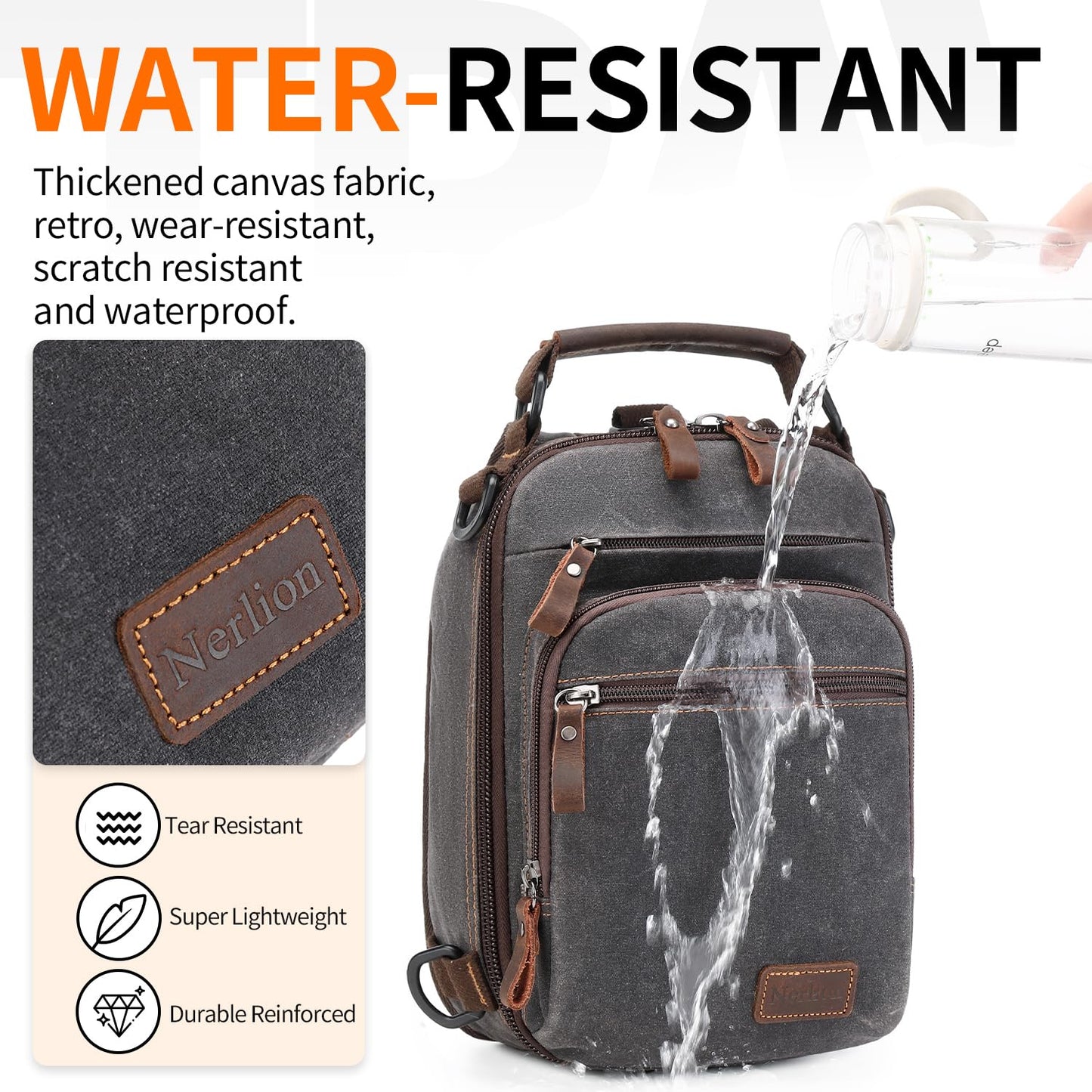 Nerlion Sling Bag for Men Waxed Canvas Crossbody Bag Chest Bag Shoulder Bag Casual Daypack for Travel (Gray)
