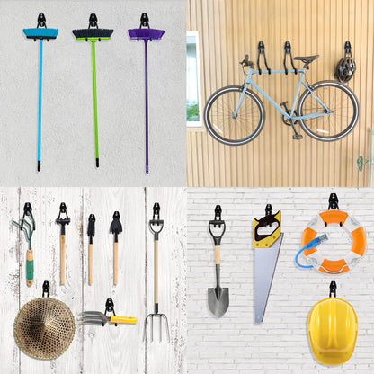 HUPBIPY Heavy Duty Garage Hooks 4 Pack, 7.7 inch U Shaped Long Hanger, with 2 Extension Cord Holder Organizer, Wall Mounted Storage System, for Power and Garden Tool Hanging， Ladders, Bikes, Hose